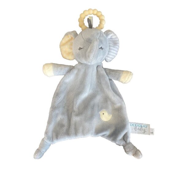 Douglas Baby Elephant Gray Plush Lovey Security Blanket Teether Ring Knotted - Picture 1 of 6